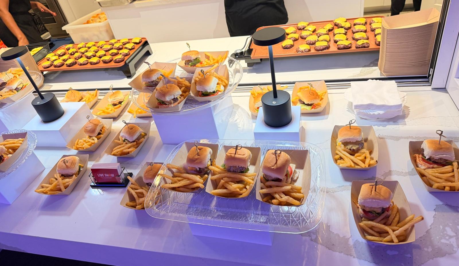 Slider station plated with fries